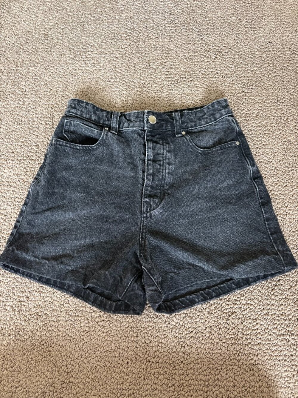 Zara High‑Waist Black Denim Shorts — Button Fly — Size 4